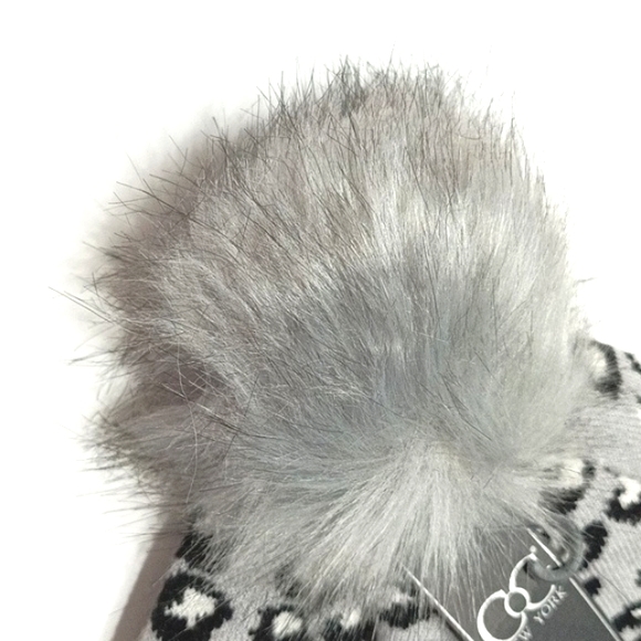 Leopard Print Black Gray Puff Stocking Beanie Winter Hat - Picture 3 of 4